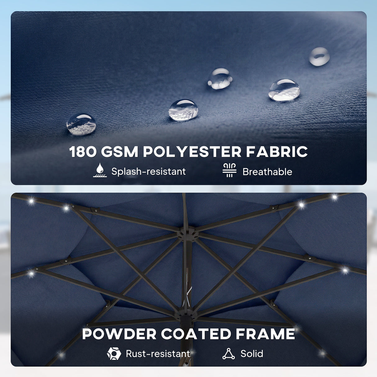 Polyester 3 Tier Tilting Parasol Umbrella With LED Solar Light 282cm Diameter - Velmora