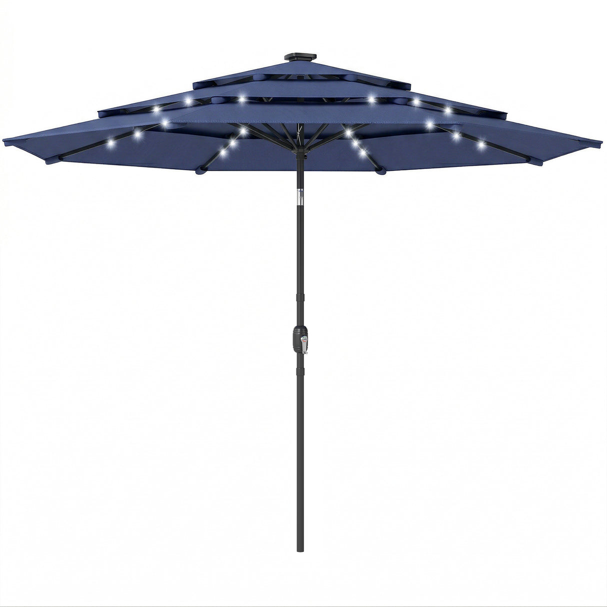 Polyester 3 Tier Tilting Parasol Umbrella With LED Solar Light 282cm Diameter - Velmora