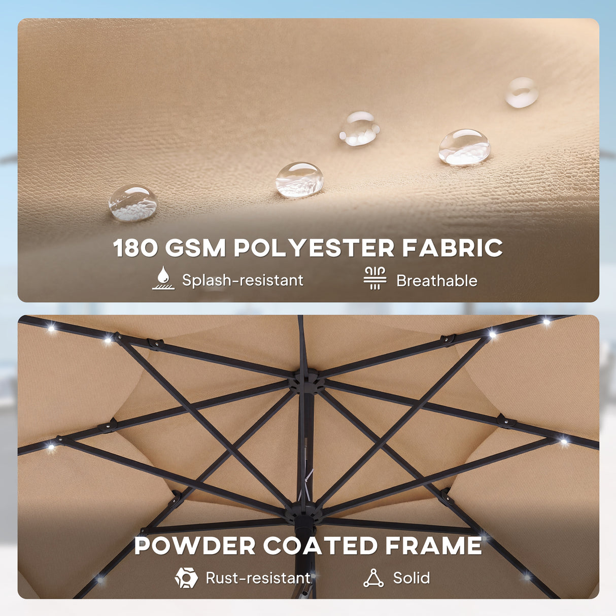 Polyester 3 Tier Tilting Parasol Umbrella With LED Solar Light 282cm Diameter - Velmora