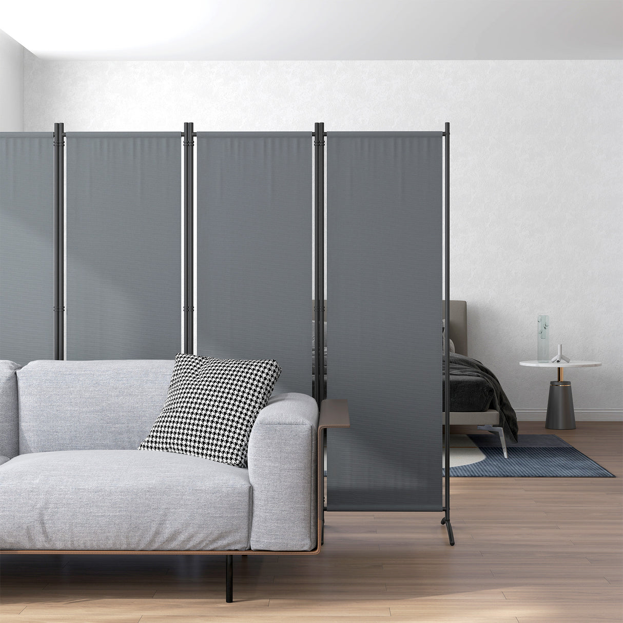 Polyester 4 Panel Folding Room Divider With Metal Frame 221cm Wide - Velmora