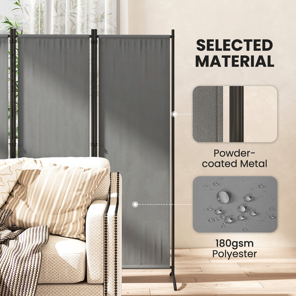 Polyester 4 Panel Folding Room Divider With Metal Frame 221cm Wide - Velmora