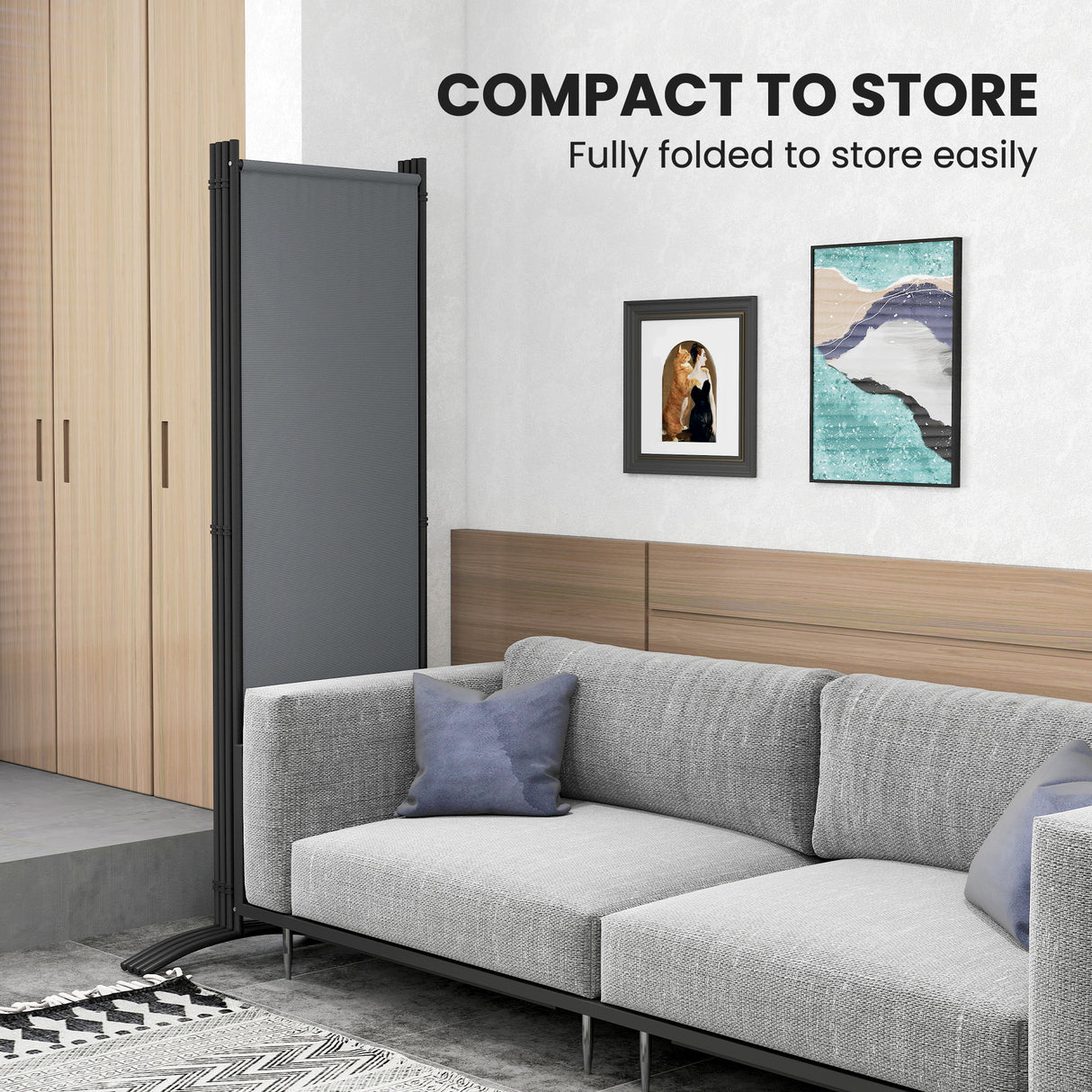 Polyester 4 Panel Folding Room Divider With Metal Frame 221cm Wide - Velmora