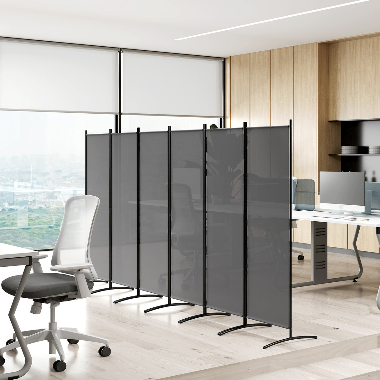 Polyester 6 Panel Folding Room Divider Freestanding Screen 172cm High x 332cm Wide - Velmora