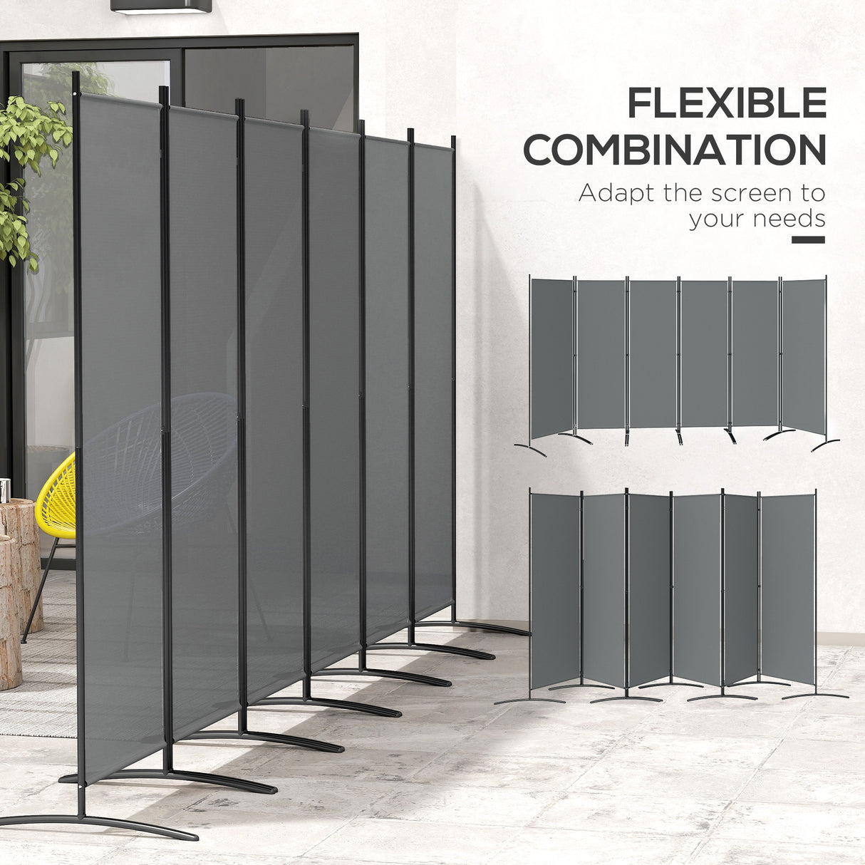 Polyester 6 Panel Folding Room Divider Freestanding Screen 172cm High x 332cm Wide - Velmora
