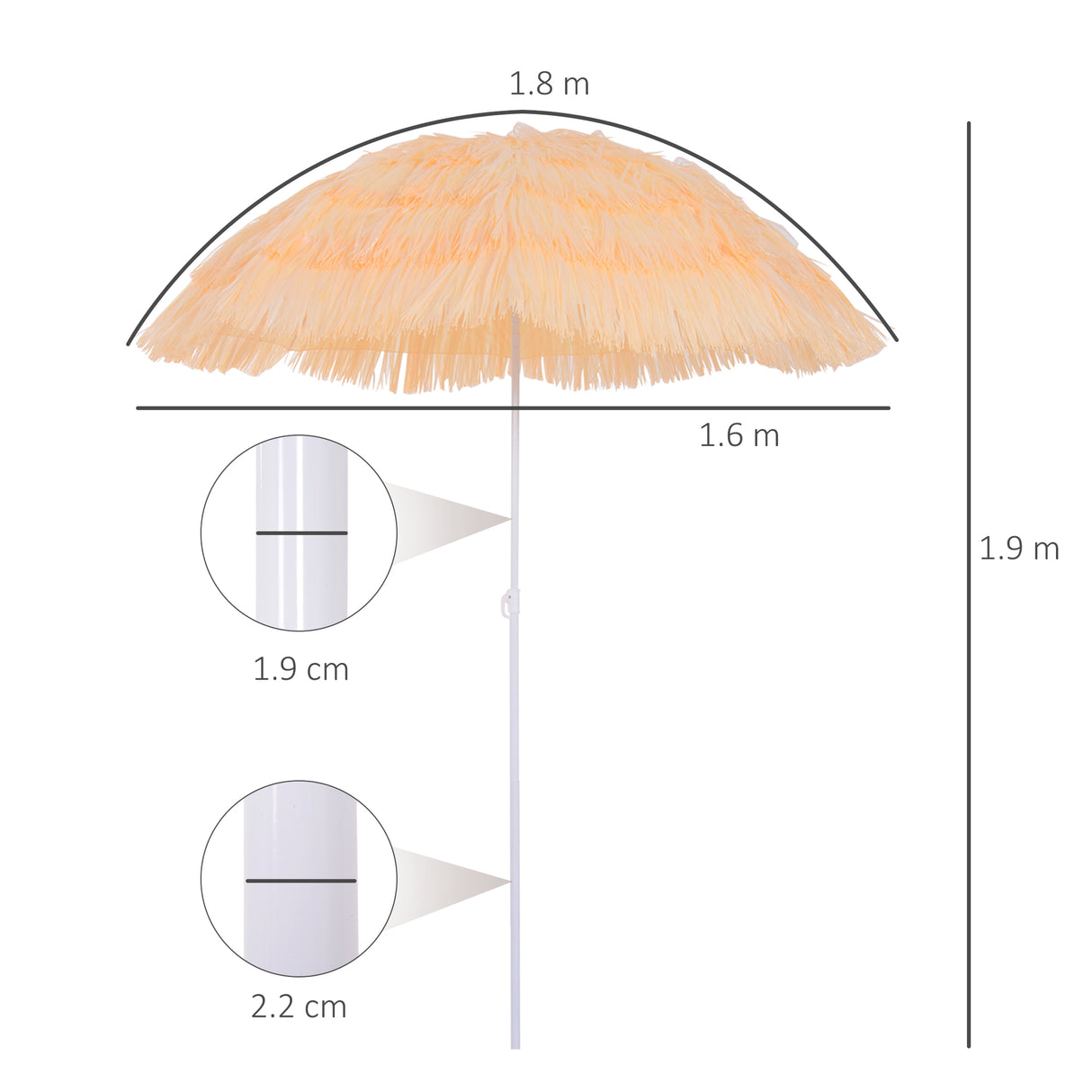 Polyester Beach Parasol Umbrella 160cm Diameter - Velmora