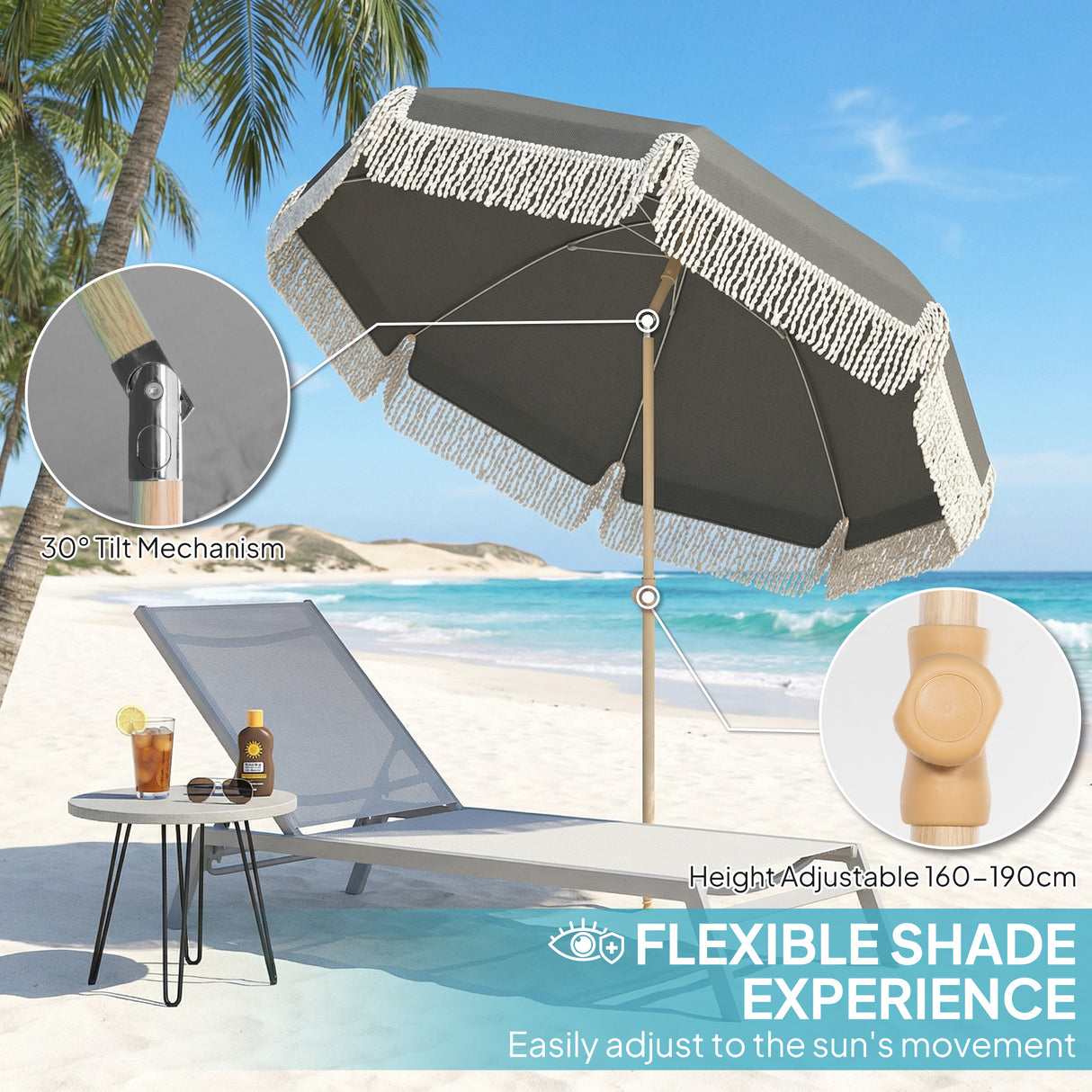Polyester Beach Parasol Umbrella With Sand Anchor 174cm Diameter - Velmora