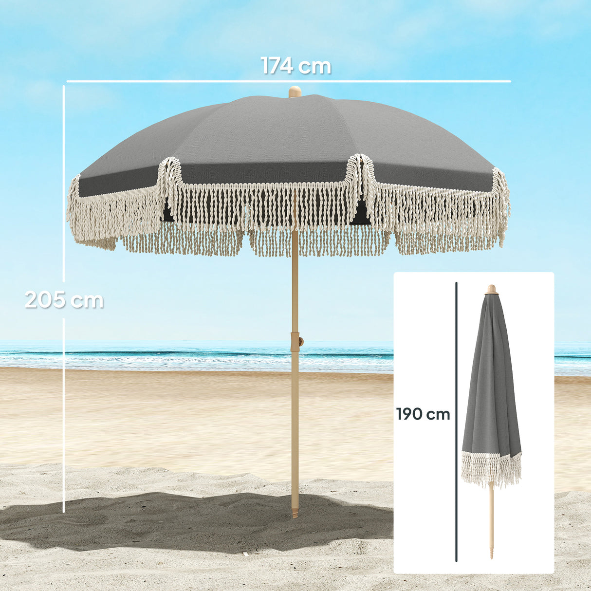 Polyester Beach Parasol Umbrella With Sand Anchor 174cm Diameter - Velmora