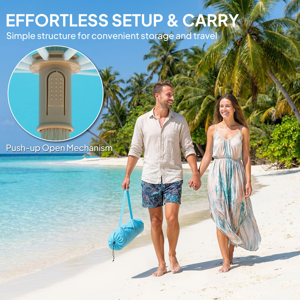 Polyester Beach Parasol Umbrella With Sand Anchor 174cm Diameter - Velmora