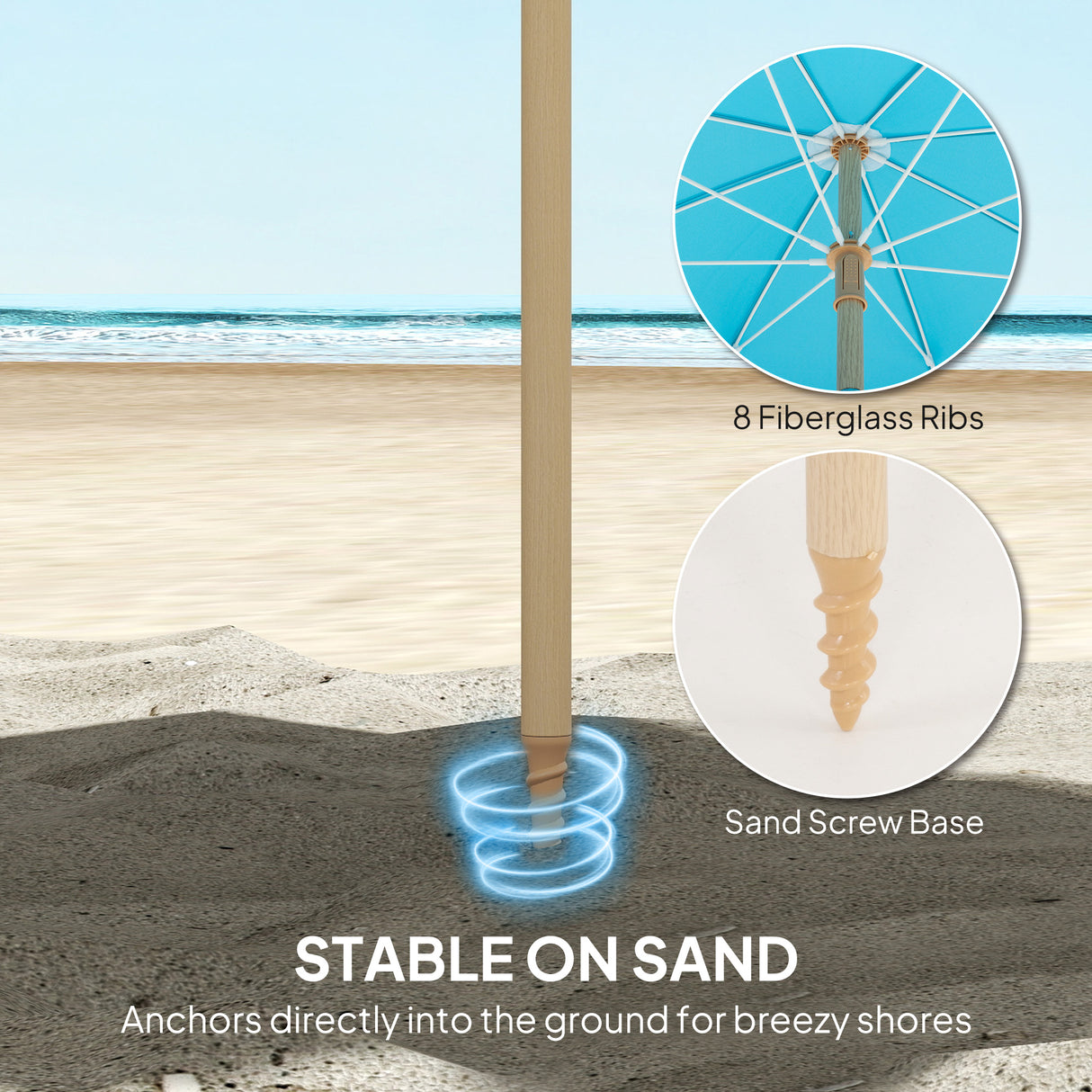 Polyester Beach Parasol Umbrella With Sand Anchor 174cm Diameter - Velmora
