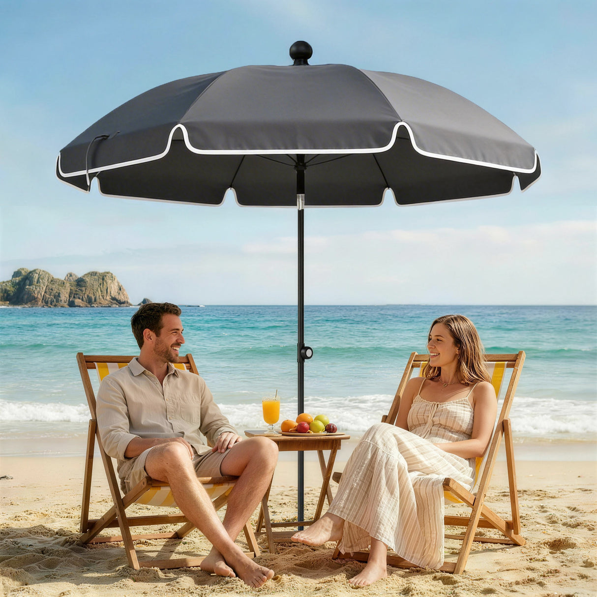 Polyester Beach Parasol Umbrella With Sand Anchor 177cm Diameter - Velmora