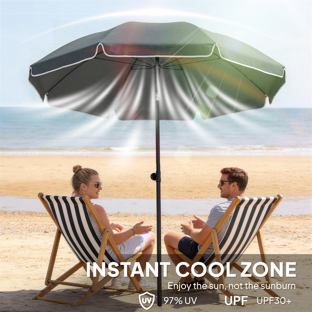 Polyester Beach Parasol Umbrella With Sand Anchor 177cm Diameter - Velmora