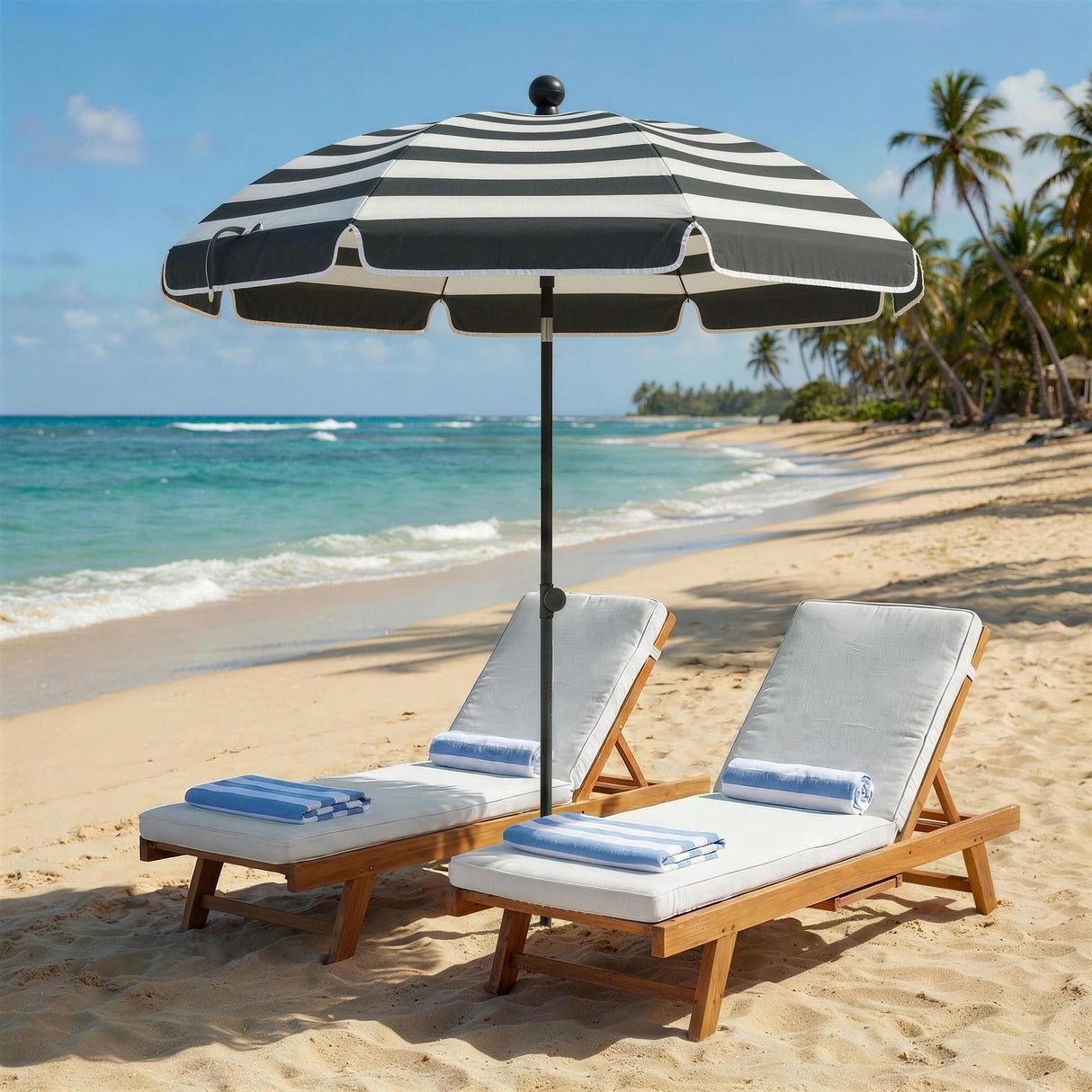 Polyester Beach Parasol Umbrella With Sand Anchor 177cm Diameter - Velmora