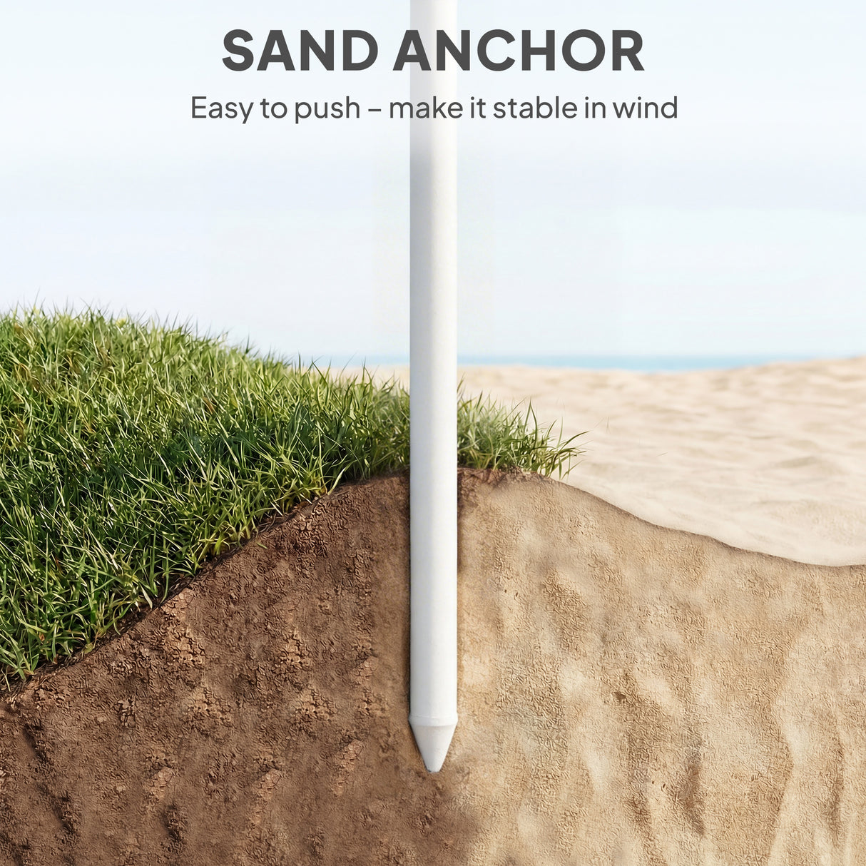 Polyester Beach Parasol Umbrella With Sand Anchor 178cm Diameter - Velmora