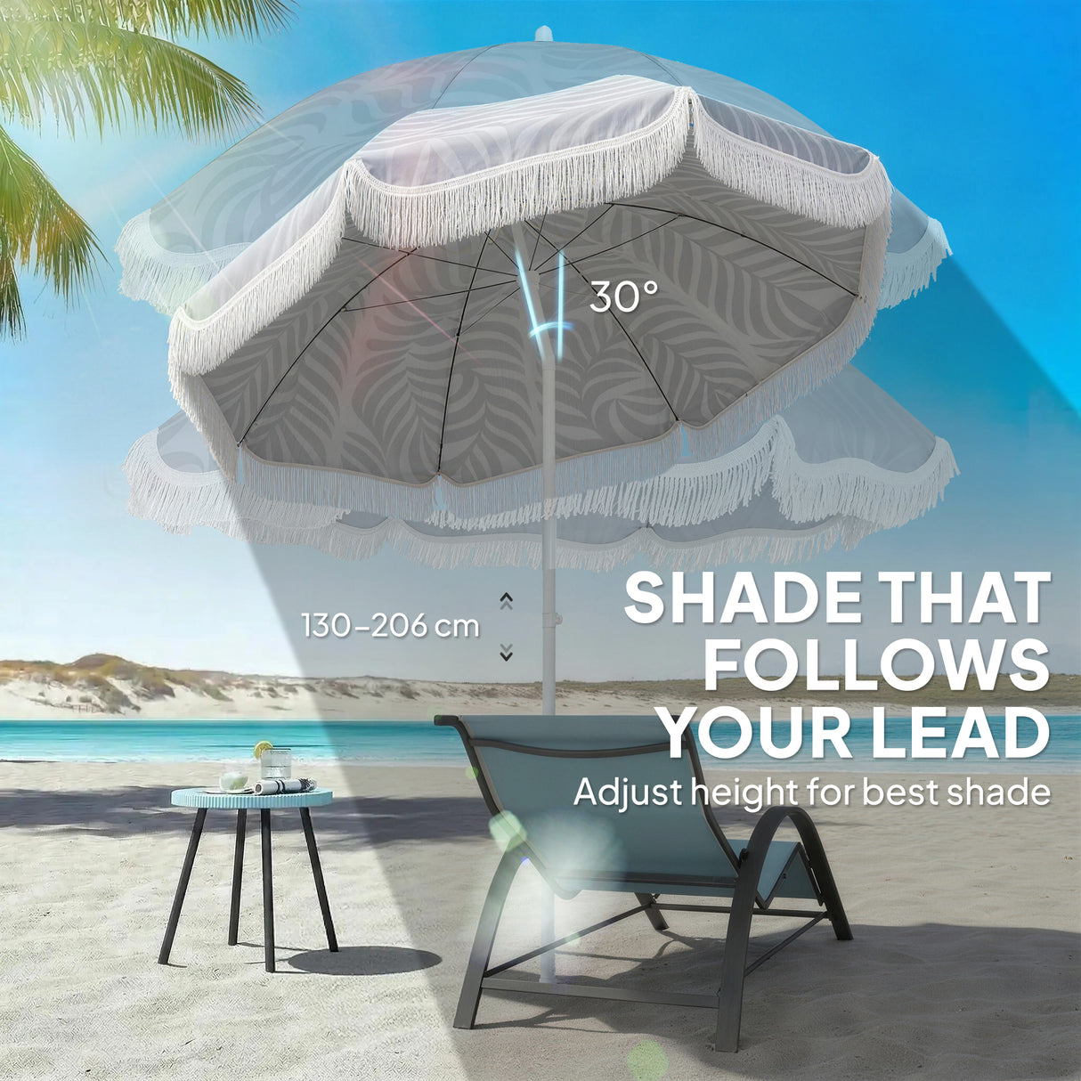 Polyester Beach Parasol Umbrella With Sand Anchor 178cm Diameter - Velmora