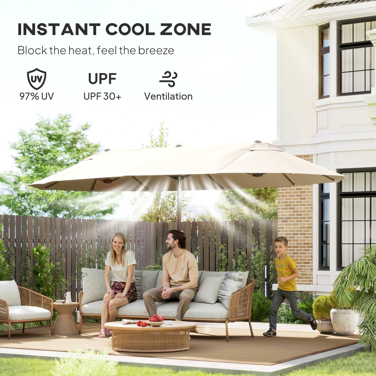 Polyester Double Sided Parasol Umbrella 455cm Width x 265cm Depth - Velmora