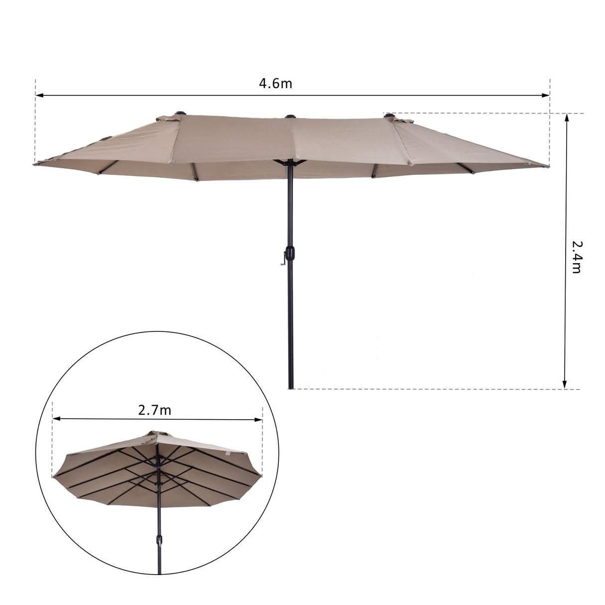 Polyester Double Sided Parasol Umbrella 460cm Width x 270cm Depth - Velmora
