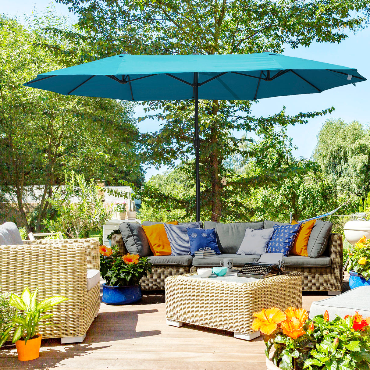 Polyester Double Sided Parasol Umbrella 460cm Width x 270cm Depth - Velmora