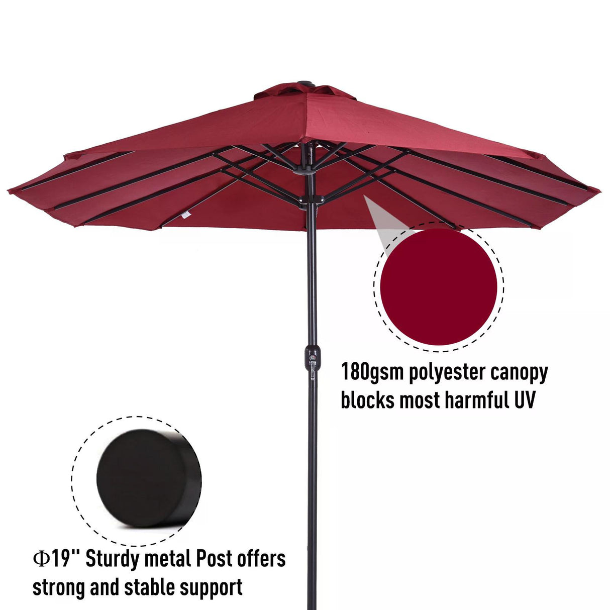 Polyester Double Sided Parasol Umbrella 460cm Width x 270cm Depth - Velmora