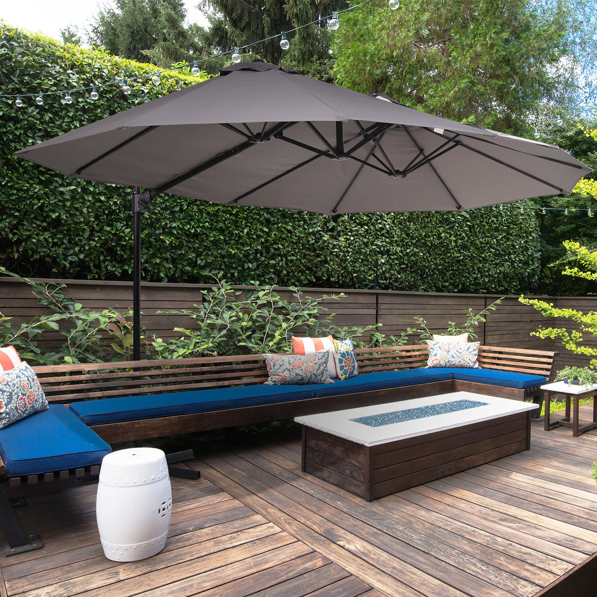 Polyester Double Sided Parasol Umbrella With Cross Base 440cm Width x 270cm Depth - Velmora