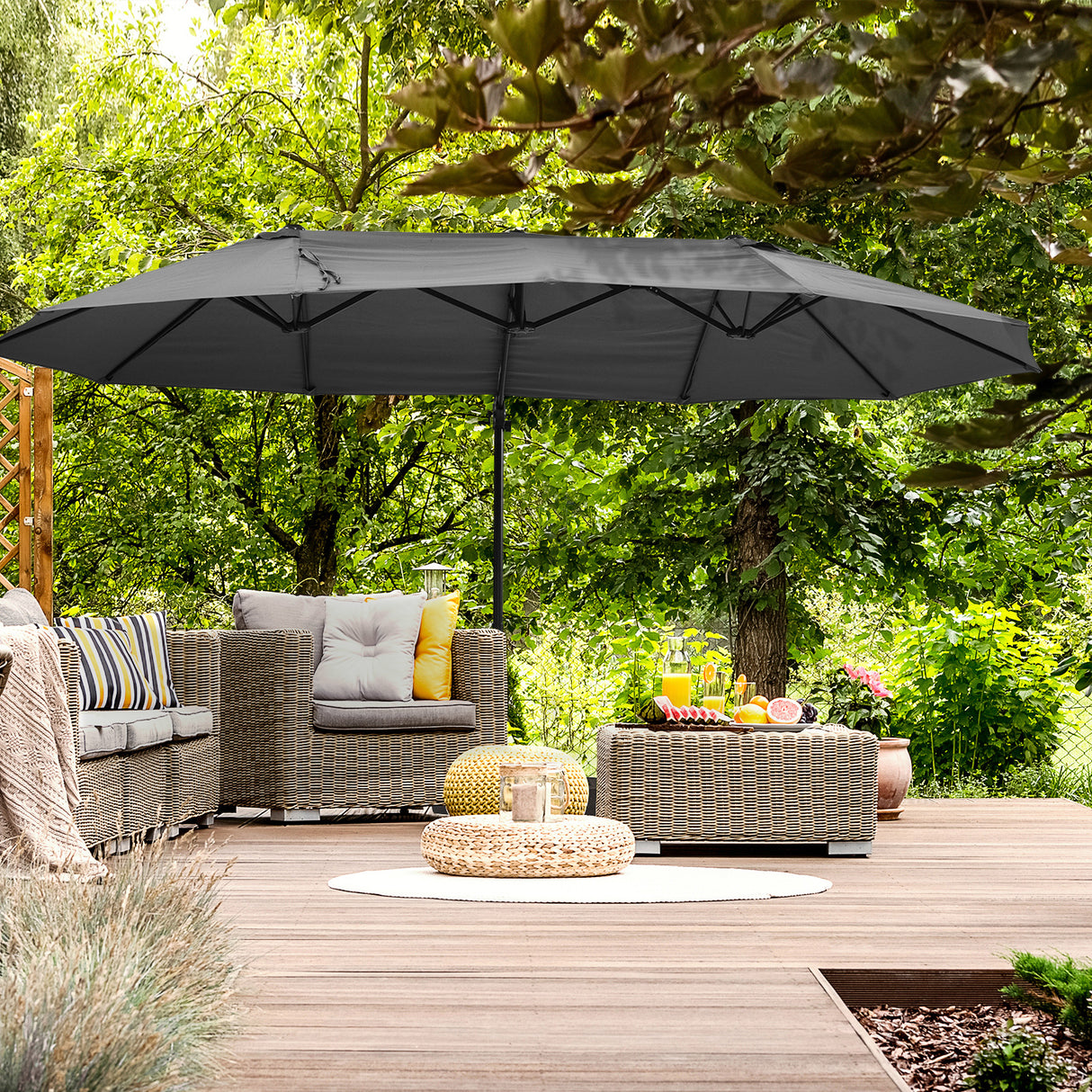 Polyester Double Sided Parasol Umbrella With Cross Base 440cm Width x 270cm Depth - Velmora