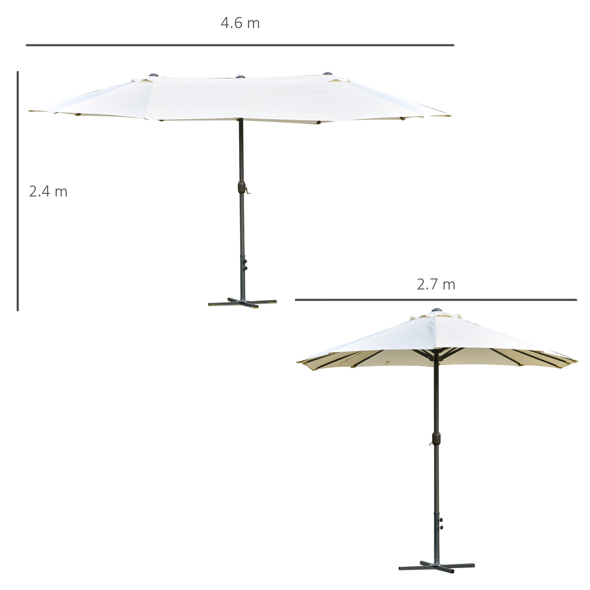 Polyester Double Sided Parasol Umbrella With Cross Base 460cm Width x 270cm Depth - Velmora