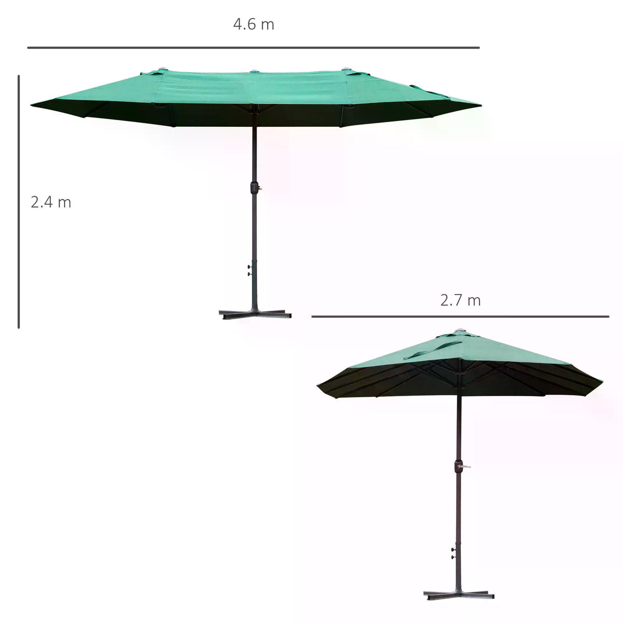 Polyester Double Sided Parasol Umbrella With Cross Base 460cm Width x 270cm Depth - Velmora