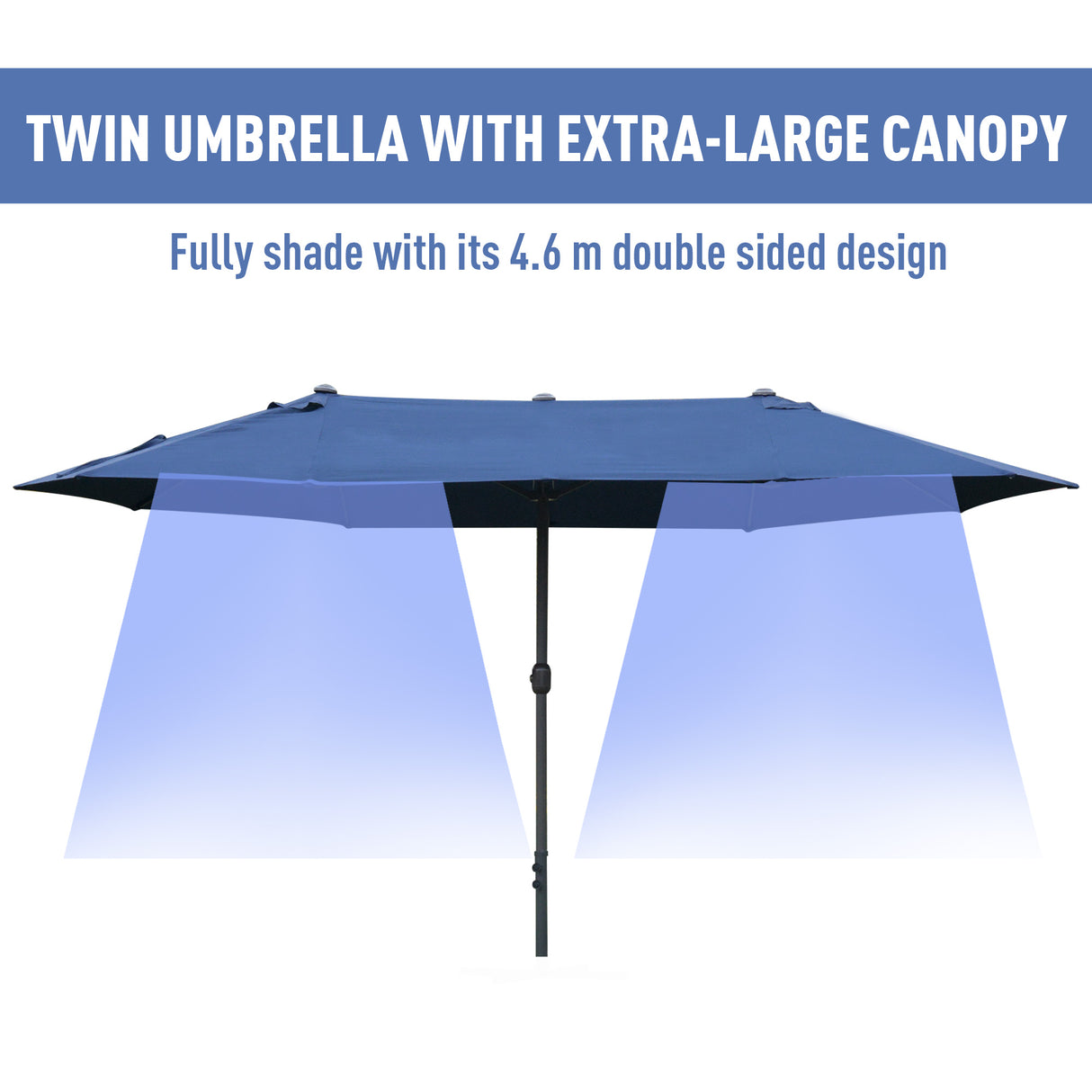 Polyester Double Sided Parasol Umbrella With Cross Base 460cm Width x 270cm Depth - Velmora