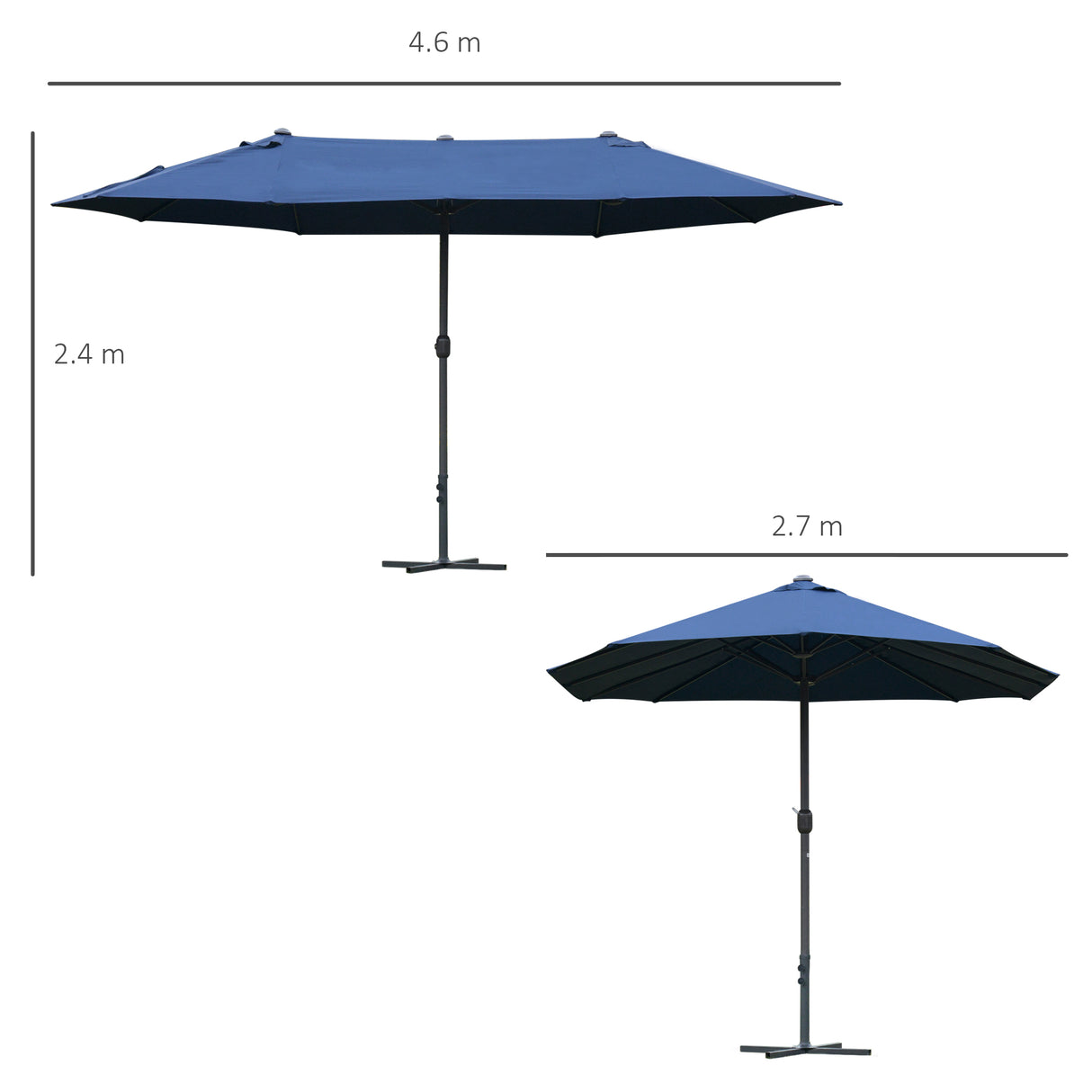 Polyester Double Sided Parasol Umbrella With Cross Base 460cm Width x 270cm Depth - Velmora