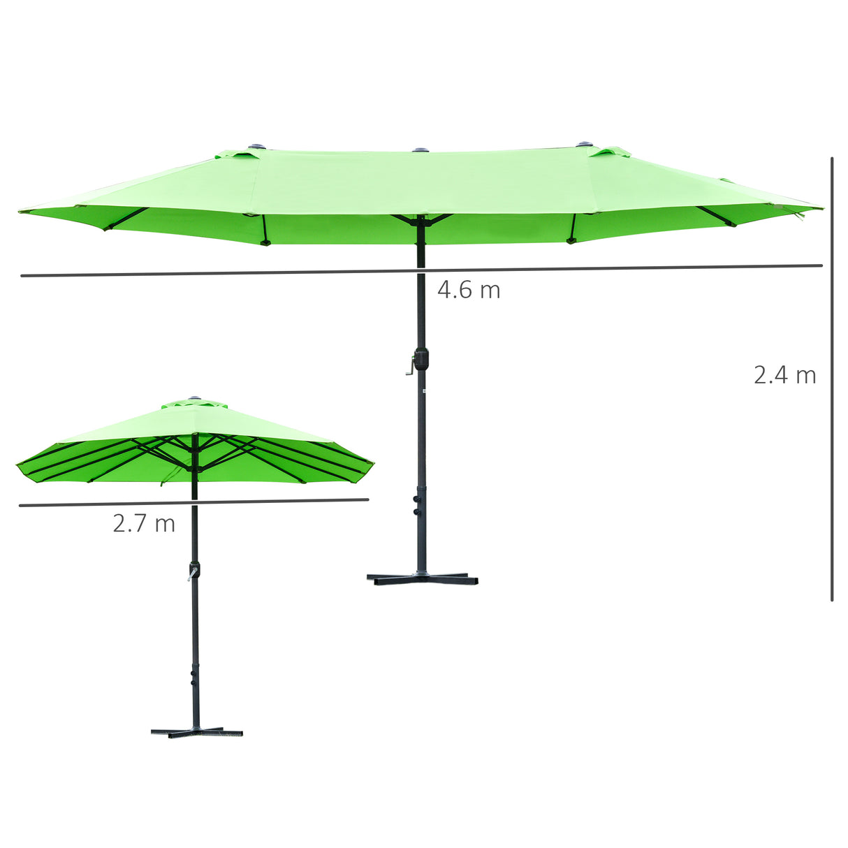 Polyester Double Sided Parasol Umbrella With Cross Base 460cm Width x 270cm Depth - Velmora