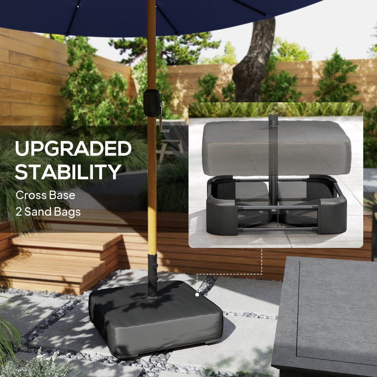 Polyester Double Sided Parasol Umbrella With LED Solar Light And Base 459cm Width x 266cm Depth - Velmora