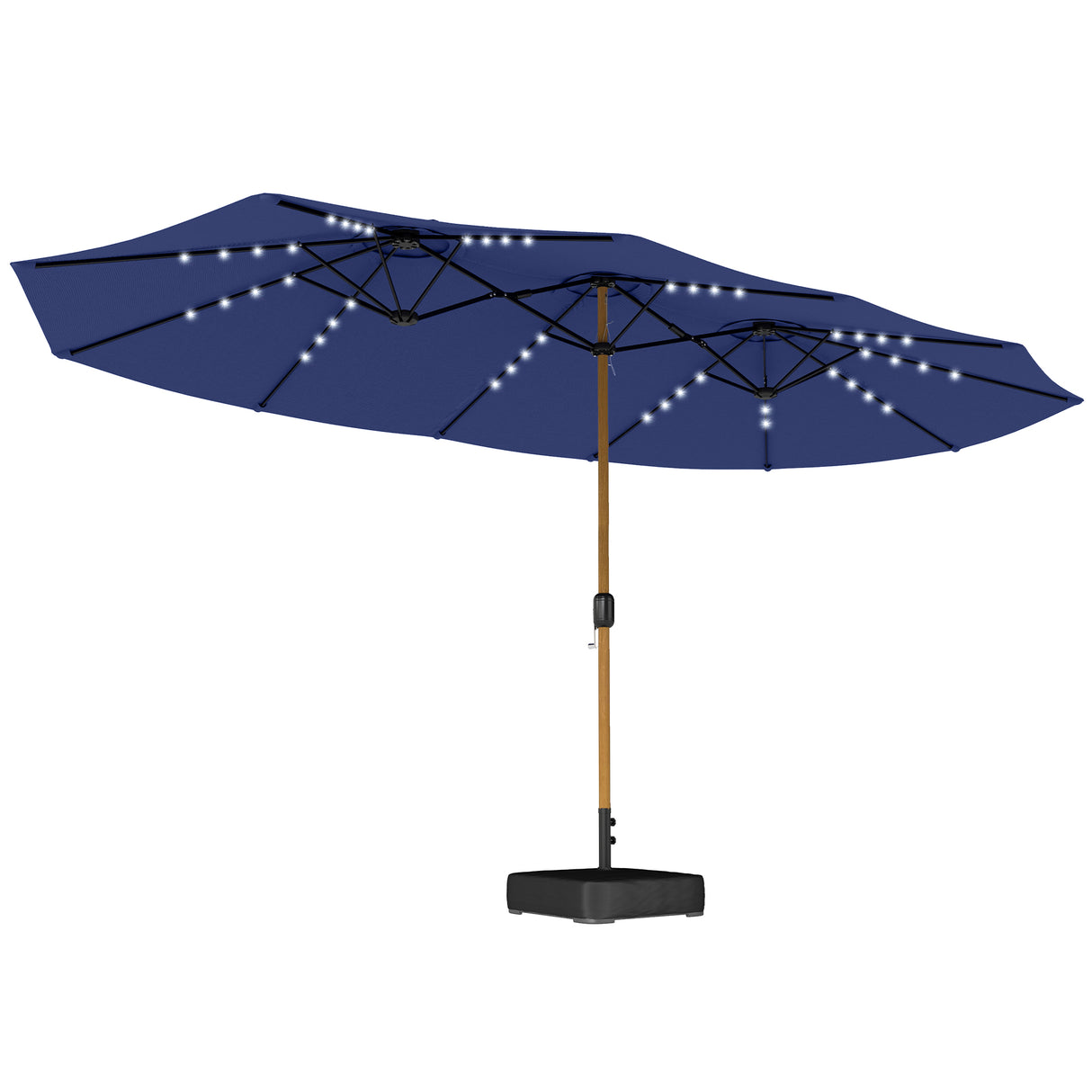 Polyester Double Sided Parasol Umbrella With LED Solar Light And Base 459cm Width x 266cm Depth - Velmora