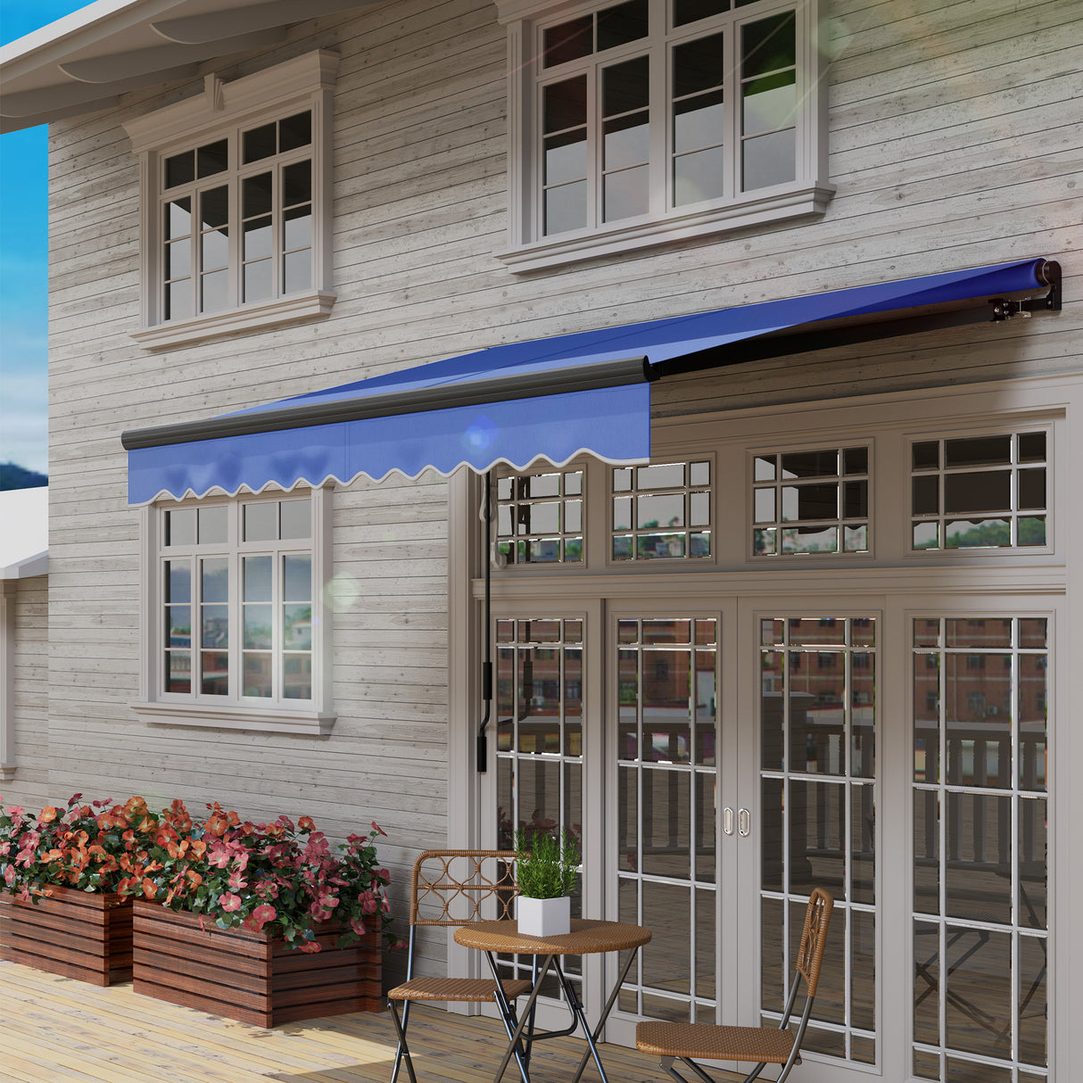 Polyester Electric Awning With LED Light 250cm Wide x 195cm Depth - Velmora