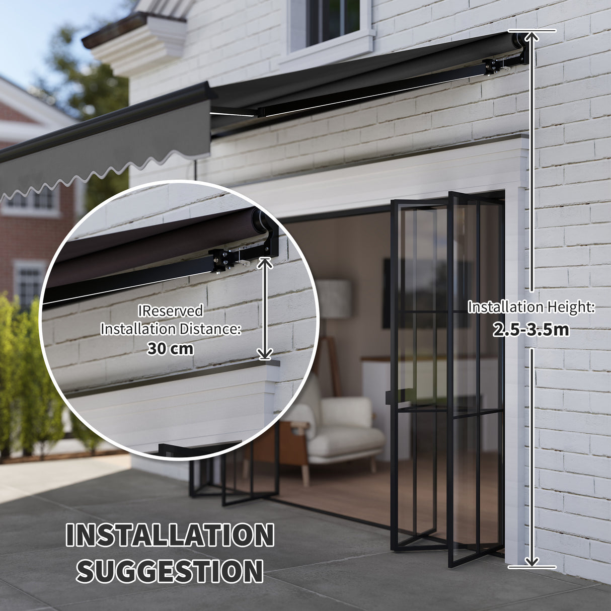 Polyester Electric Awning With LED Light 250cm Wide x 195cm Depth - Velmora