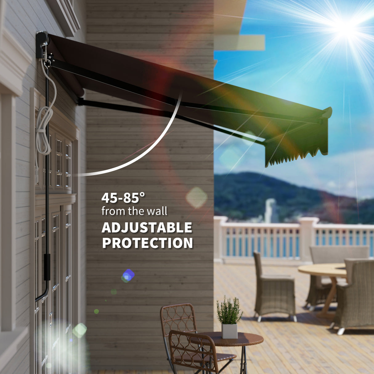 Polyester Electric Awning With LED Light 250cm Wide x 195cm Depth - Velmora