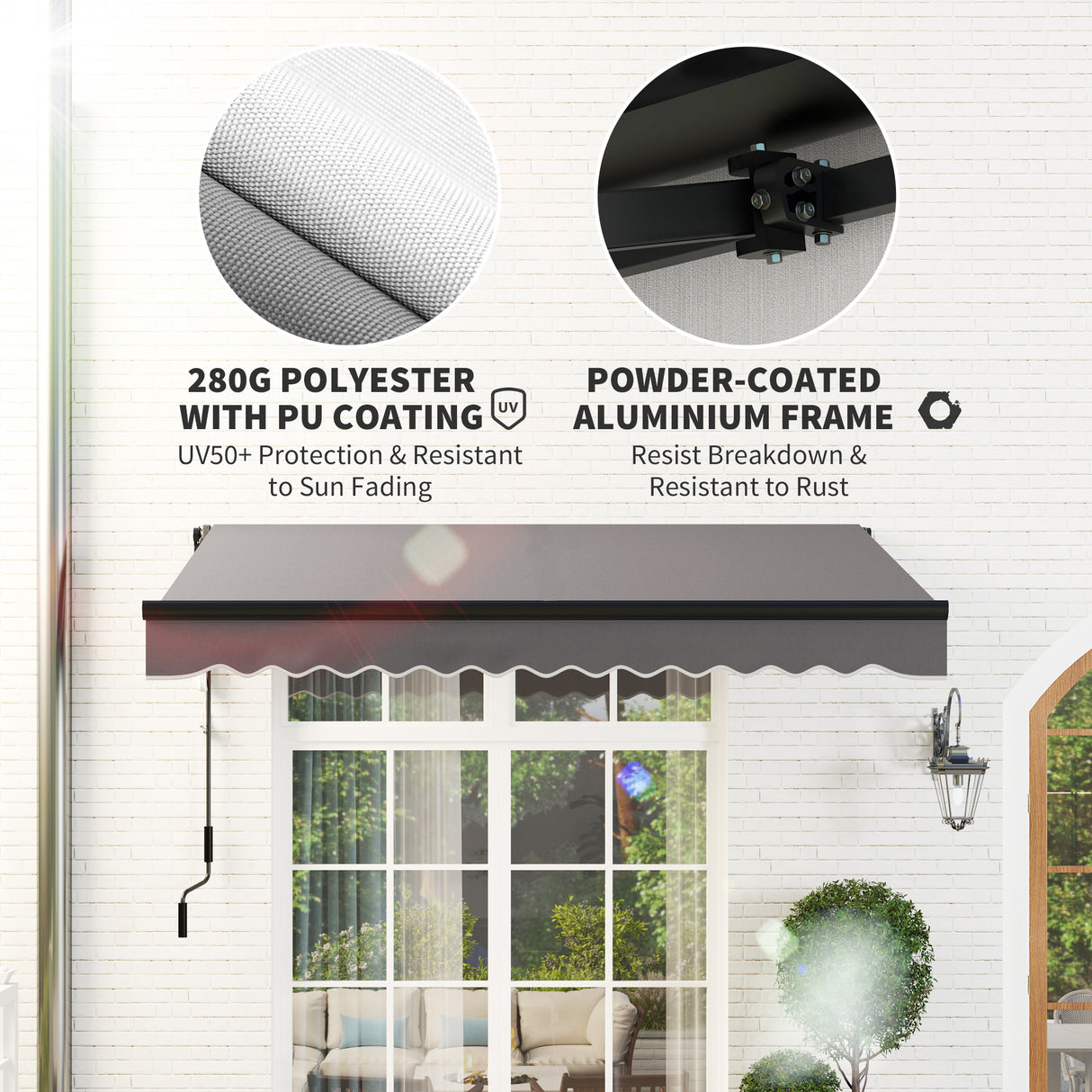 Polyester Electric Awning With LED Light 250cm Wide x 195cm Depth - Velmora