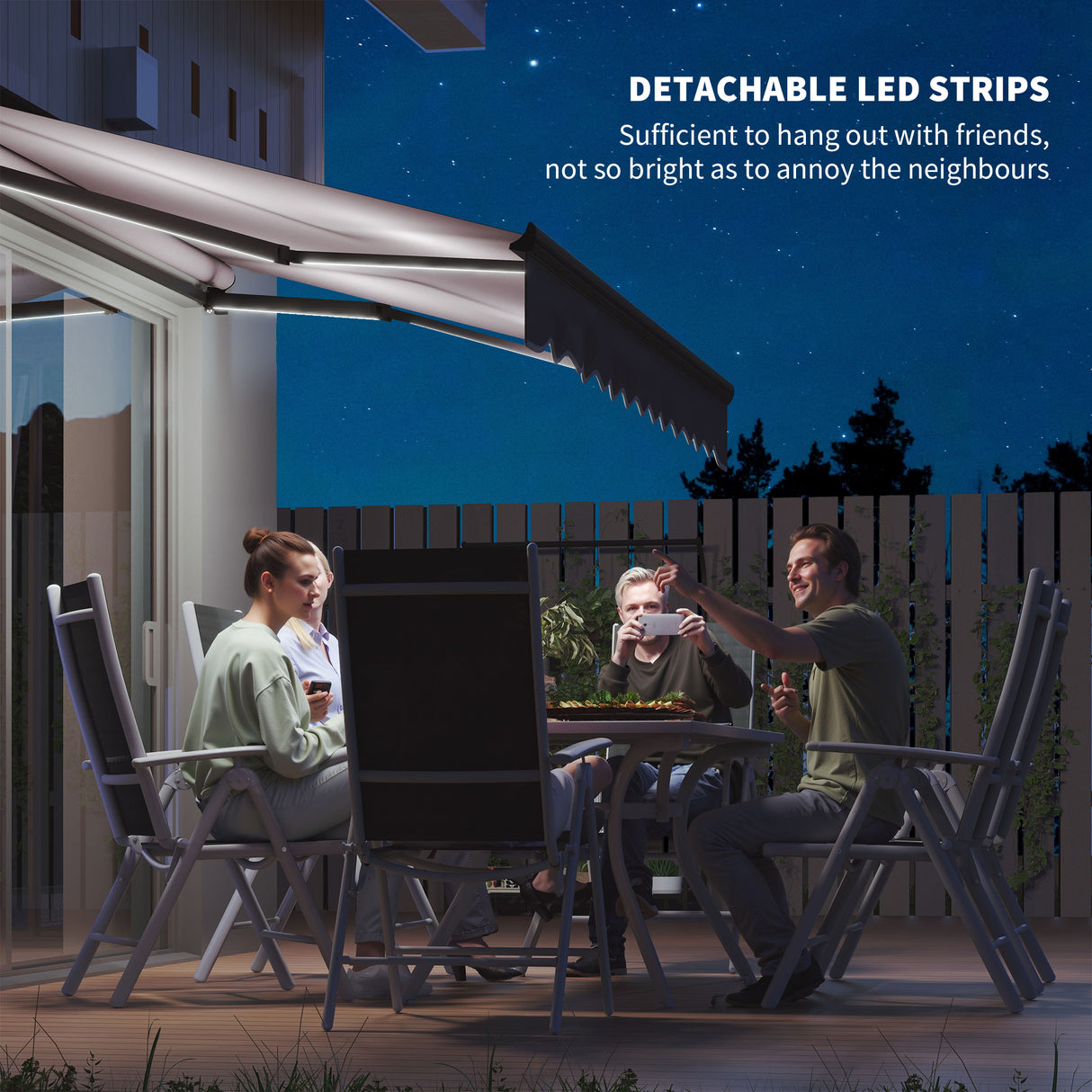 Polyester Electric Awning With LED Light 250cm Wide x 195cm Depth - Velmora