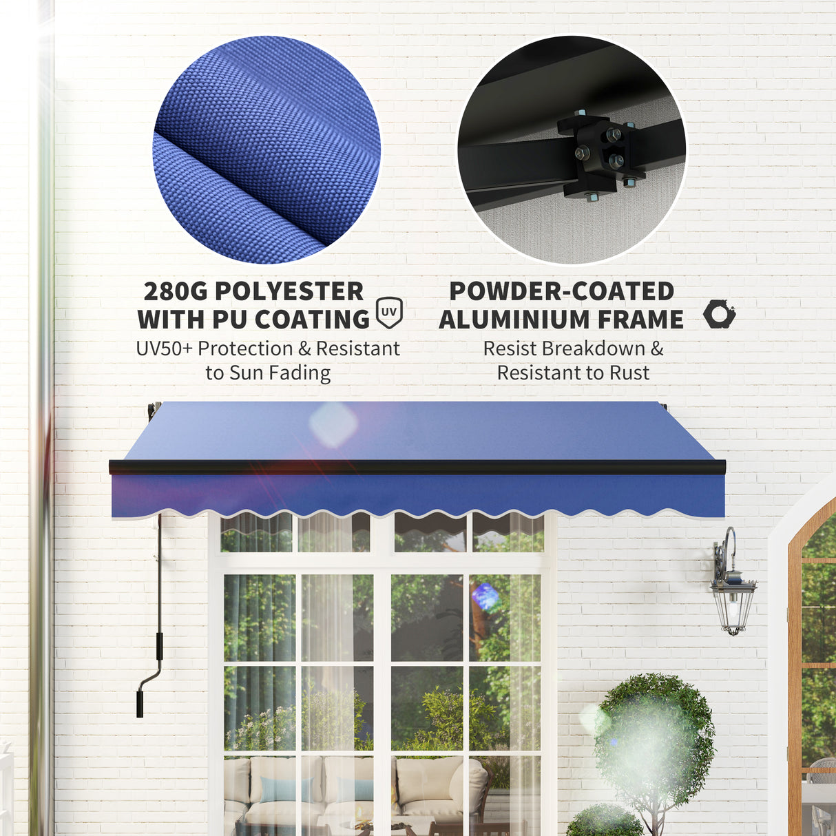 Polyester Electric Awning With LED Light 250cm Wide x 245cm Depth - Velmora