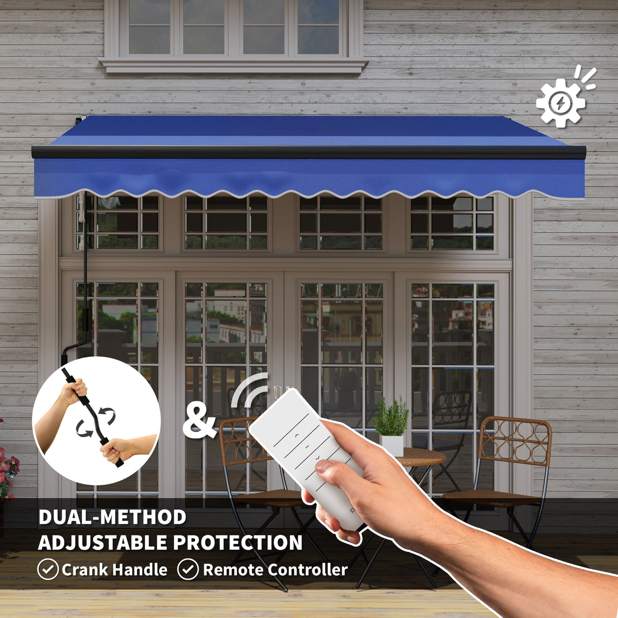 Polyester Electric Awning With LED Light 250cm Wide x 245cm Depth - Velmora