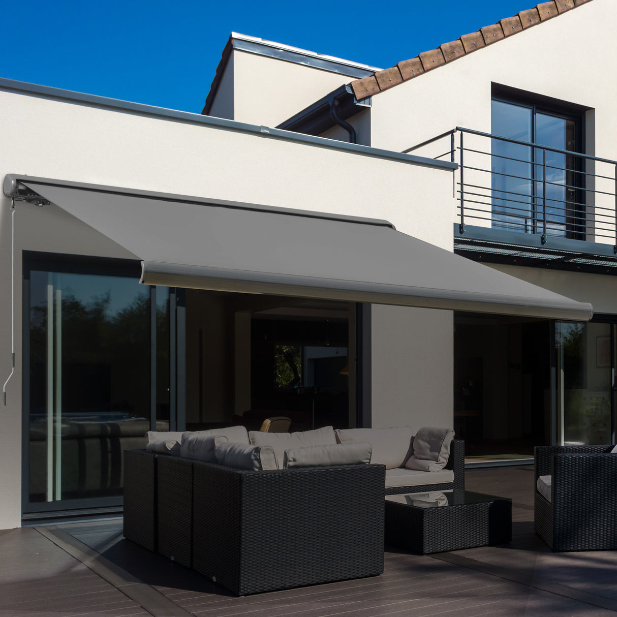 Polyester Electric Awning With Remote Controller 300cm Wide x 250cm Depth - Velmora