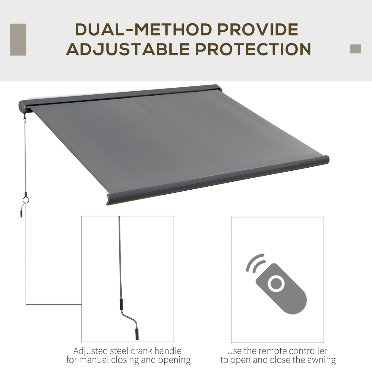 Polyester Electric Awning With Remote Controller 300cm Wide x 250cm Depth - Velmora