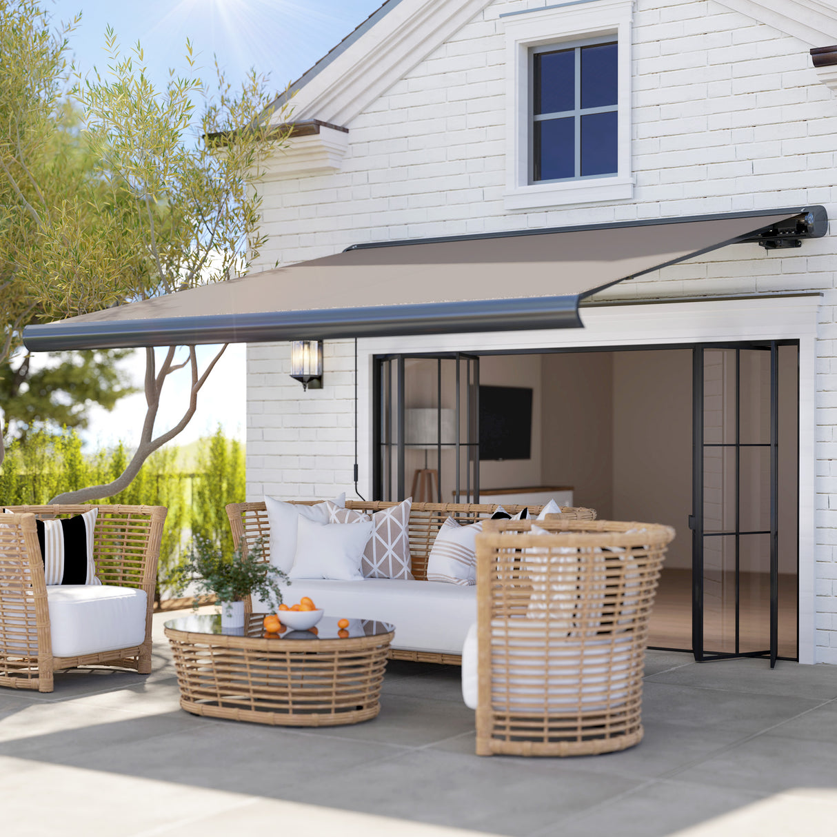 Polyester Electric Awning With Remote Controller 300cm Wide x 250cm Depth - Velmora