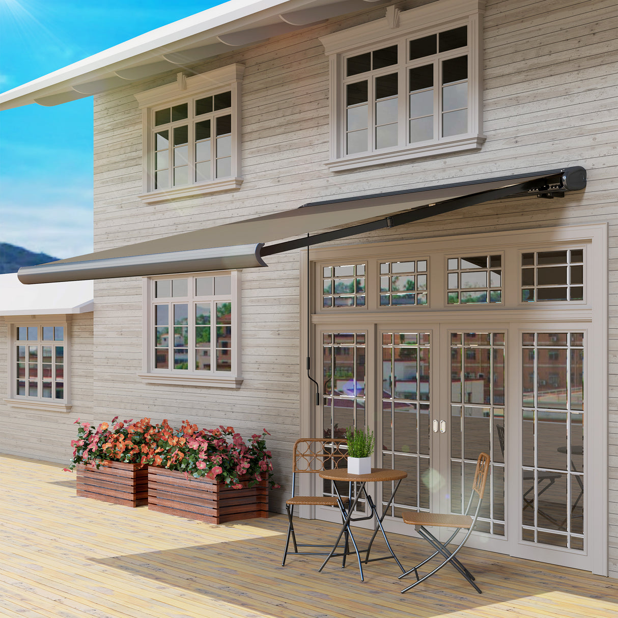 Polyester Electric Awning With Remote Controller 300cm Wide x 250cm Depth - Velmora