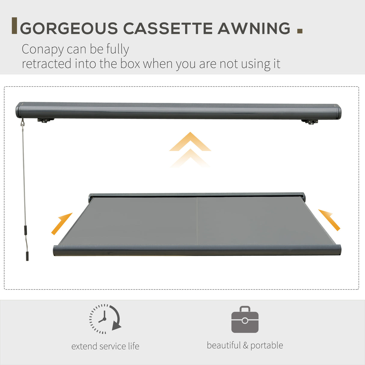 Polyester Electric Retractable Awning With LED Light 350cm Wide x 300cm Depth - Velmora