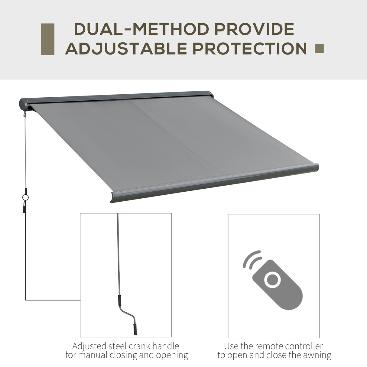 Polyester Electric Retractable Awning With LED Light 350cm Wide x 300cm Depth - Velmora
