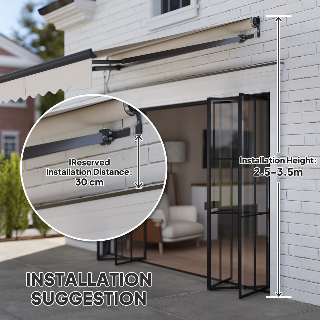 Polyester Electric Retractable Awning With Remote Controller 250cm Wide x 200cm Depth - Velmora