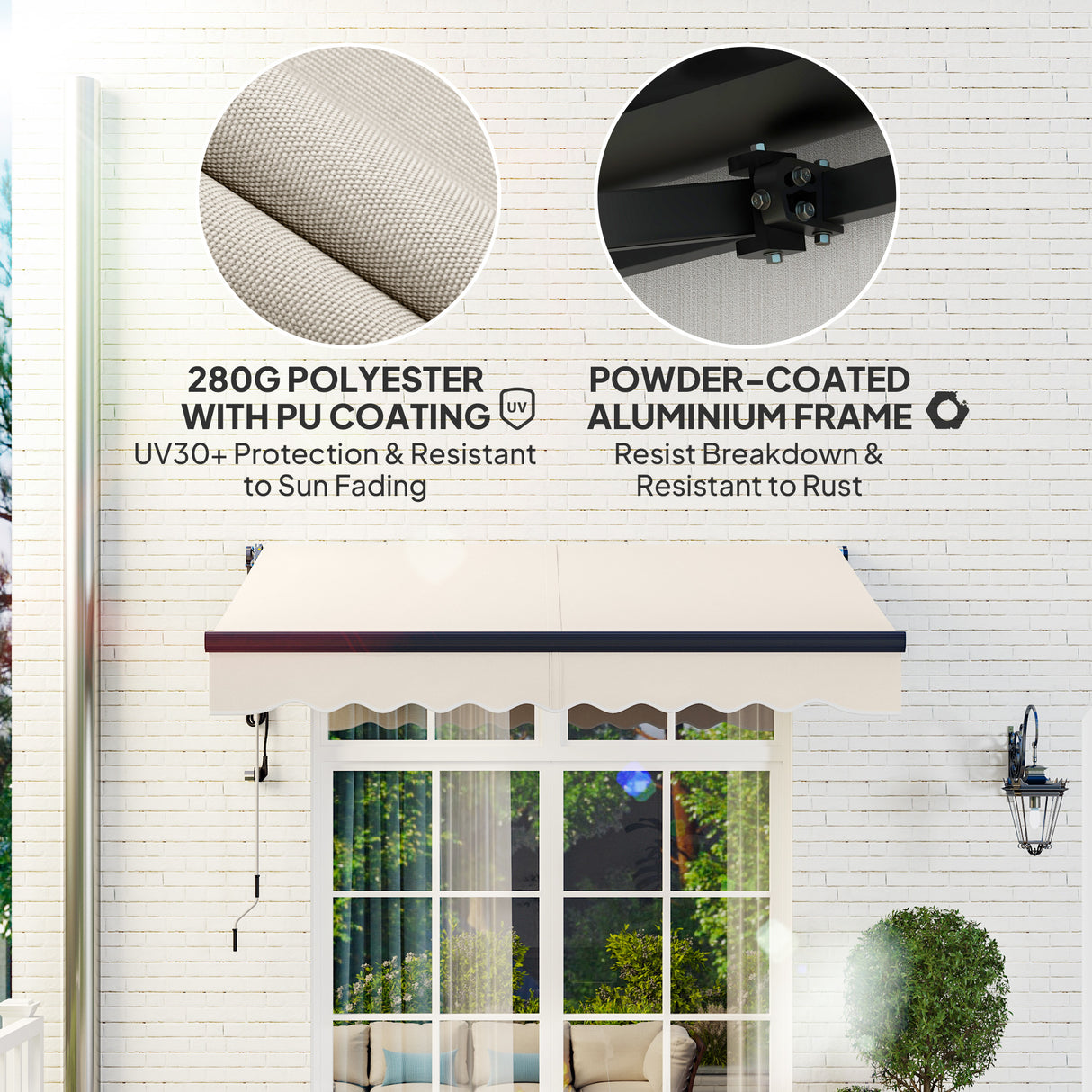 Polyester Electric Retractable Awning With Remote Controller 250cm Wide x 200cm Depth - Velmora