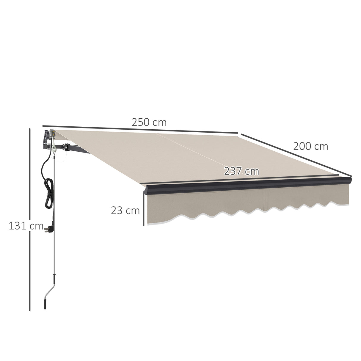 Polyester Electric Retractable Awning With Remote Controller 250cm Wide x 200cm Depth - Velmora