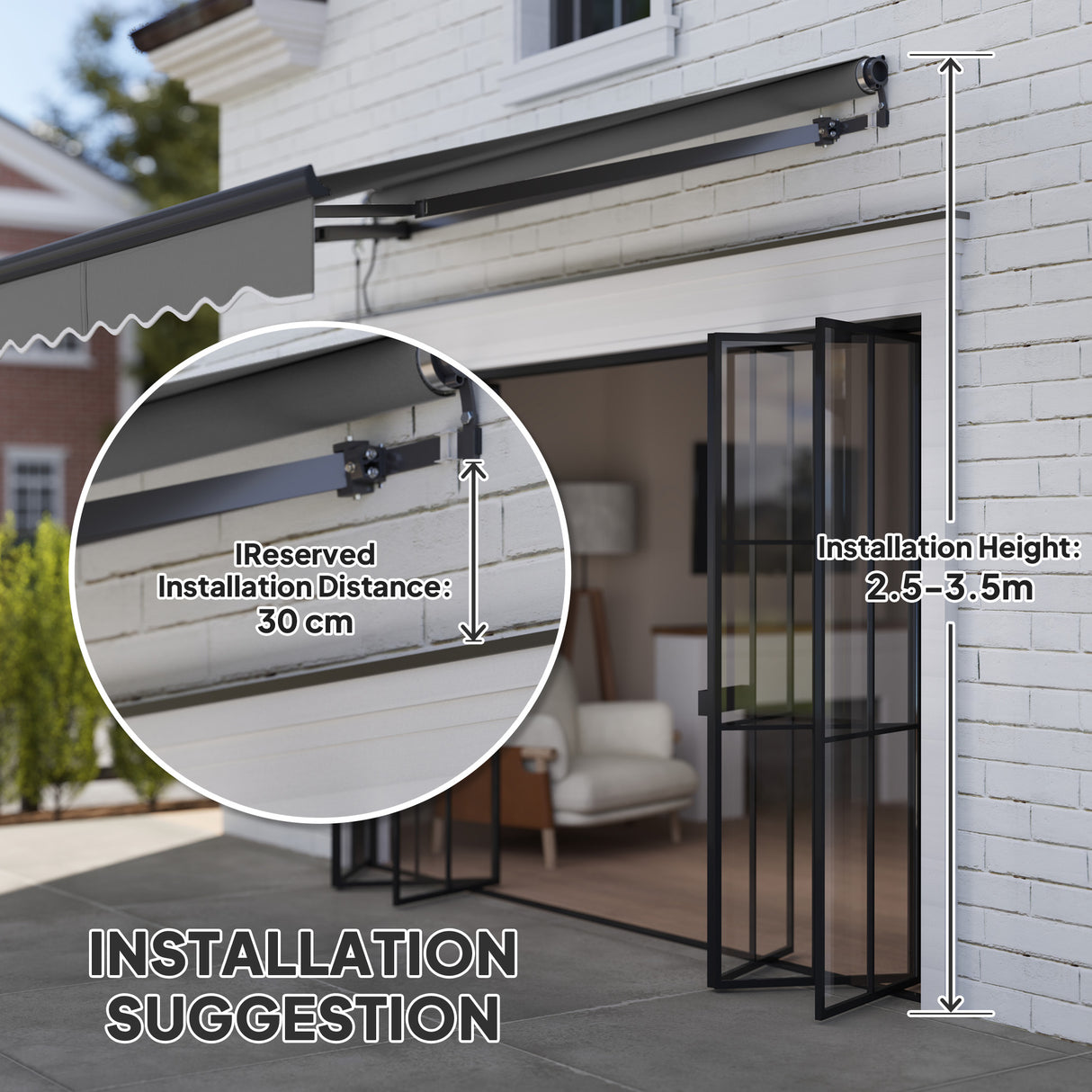 Polyester Electric Retractable Awning With Remote Controller 250cm Wide x 200cm Depth - Velmora