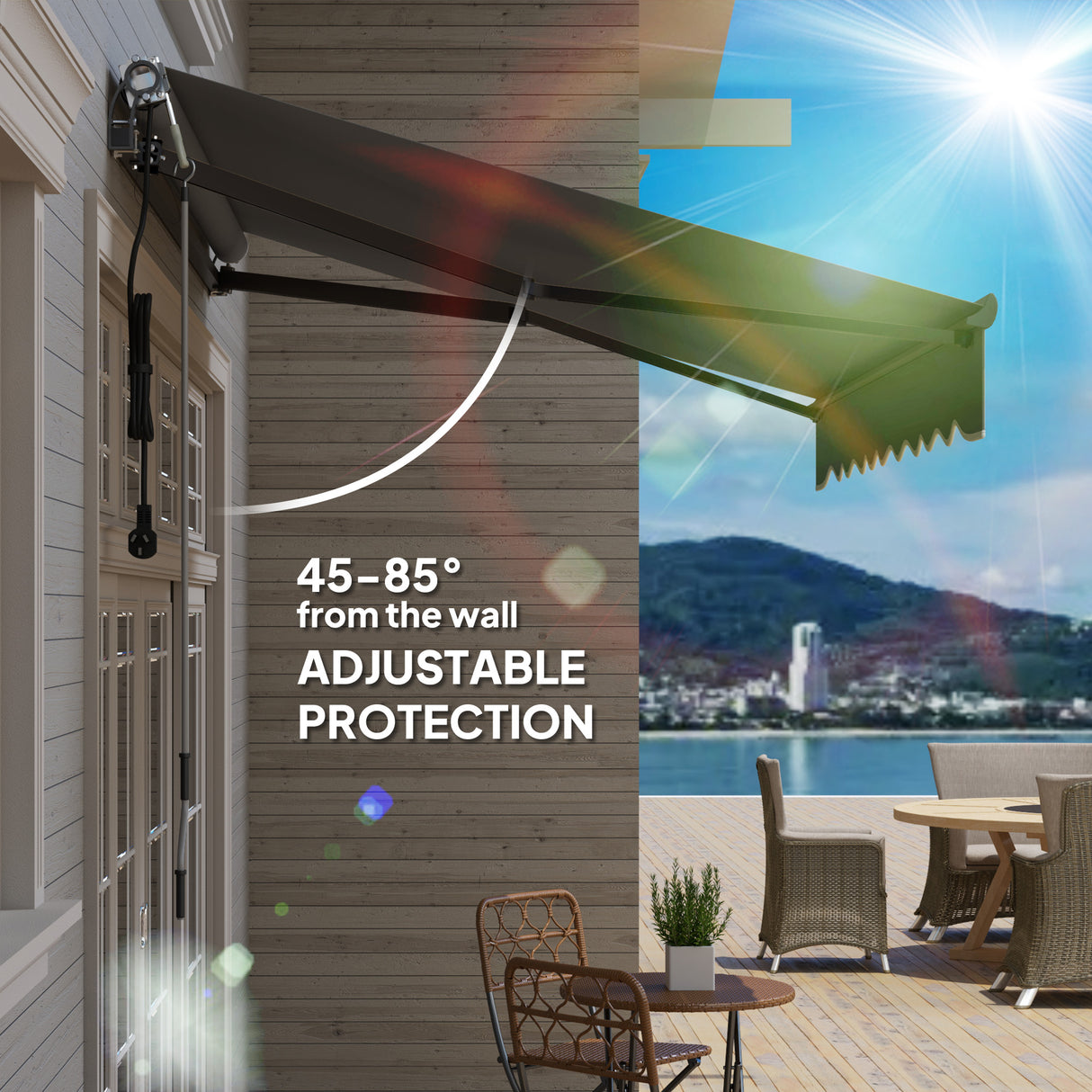 Polyester Electric Retractable Awning With Remote Controller 250cm Wide x 200cm Depth - Velmora