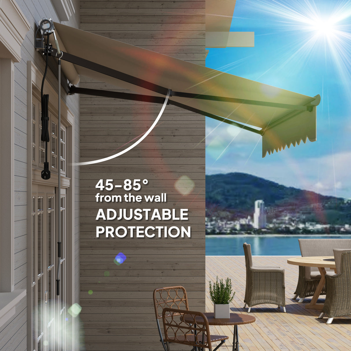 Polyester Electric Retractable Awning With Remote Controller 250cm Wide x 200cm Depth - Velmora